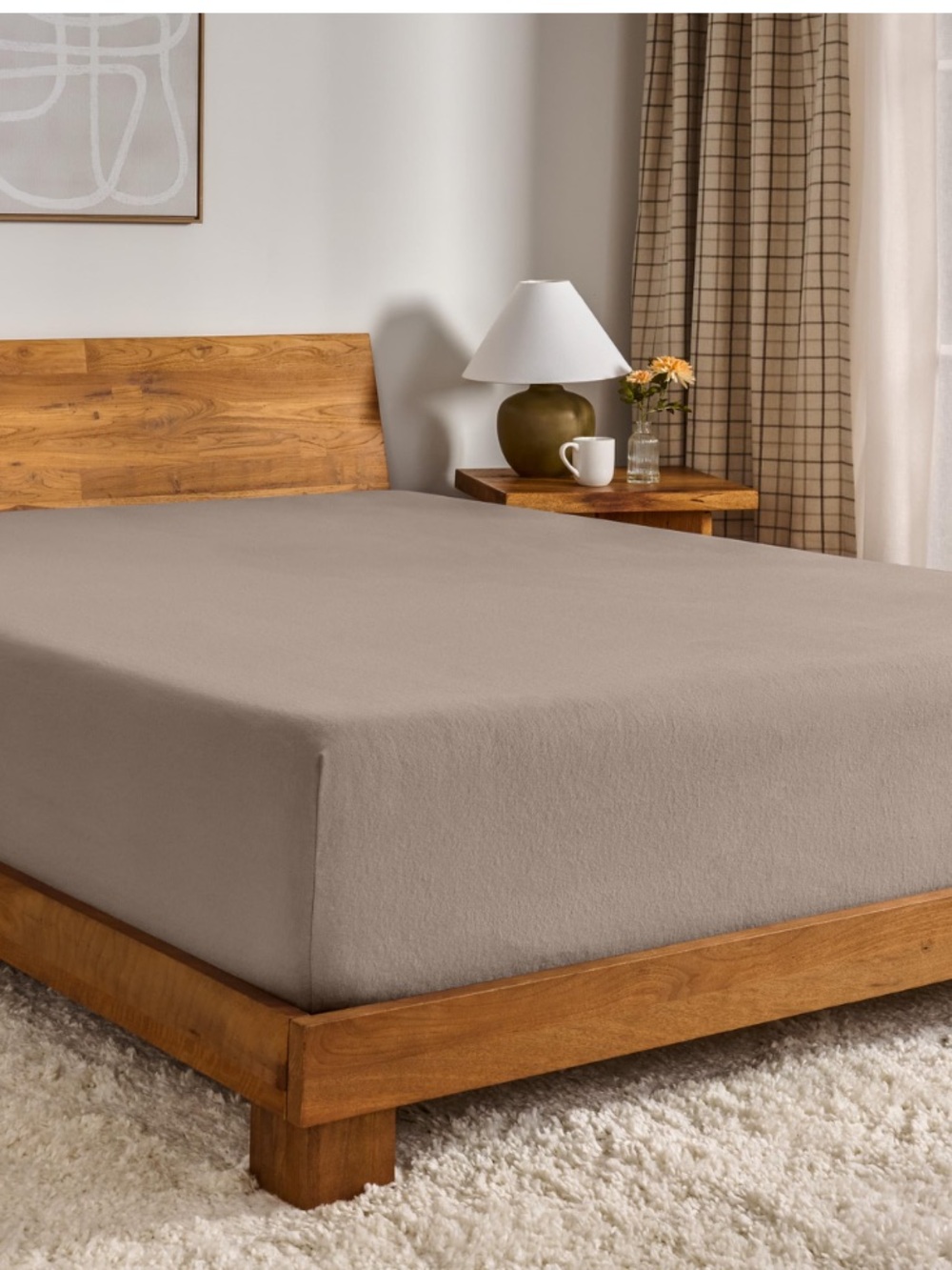 Double-Brushed Flannel-Fitted Bottom Sheet 100% Cotton Heavyweight-FULL SIZE
